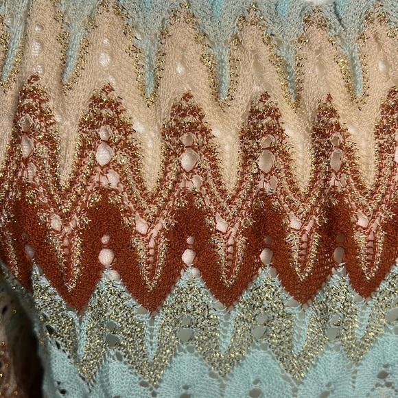 Pho Firenze Knit Chevron Print Flared Sleeve Metallic Boho Top Size Small - Picture 2 of 8